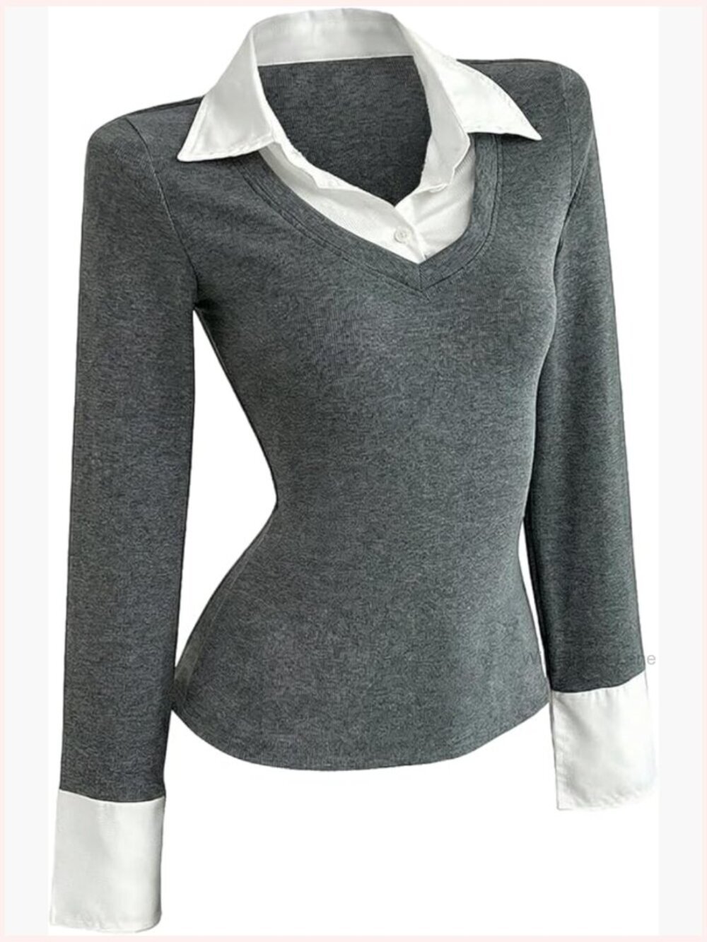 2 in 1 Long Sleeve Button Down Blouse Women's Dressy Casual Knit Top